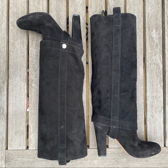 Joan and David Dachoice Black Suede Overlap Chunky Heeled Knee Hi Boots Size 7.5 - Picture 8 of 15